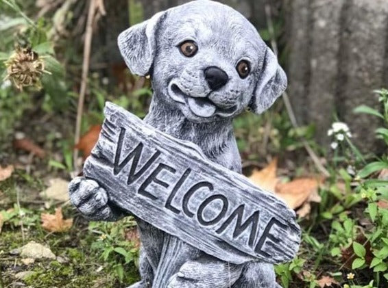 Steinfigur Hundestatue "Hund Welcome"