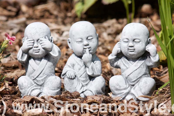 3er Set Steinfigur Buddha Mönch (klein) Nichts sehen, Nichts hören, Nichts Sagen