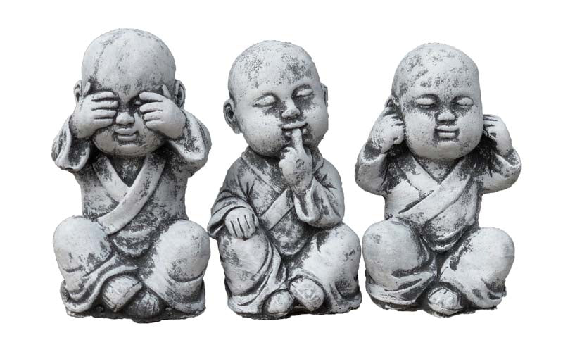 Stoneandstyle Shaolin-Mönche Skulpturen-Set – 3 Figuren Aus Steinguss, Frostfest Bis -30°C