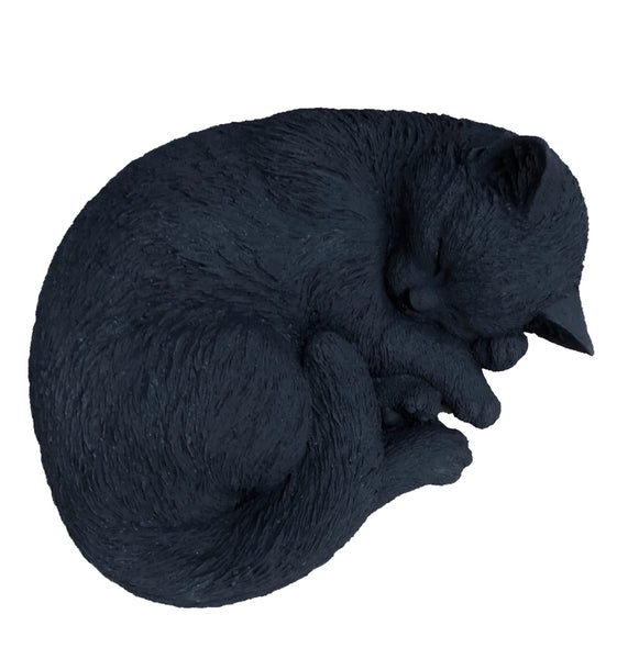 Steinfigur Katze schlafend eingerollt schwarz