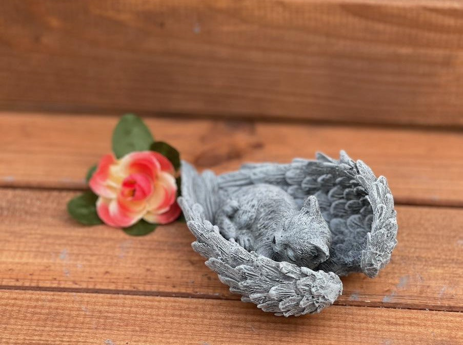 Stoneandstyle Grabschmuck Katze Im Flügel - Frostfeste Steinguss Figur