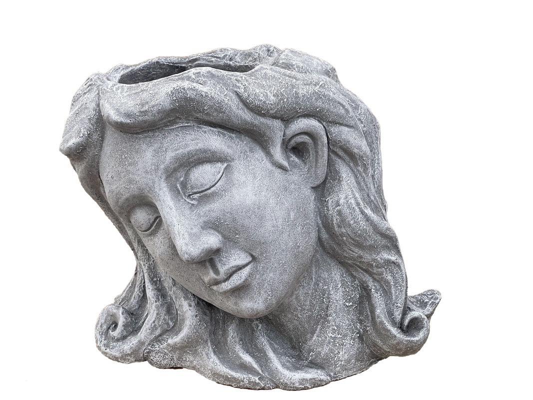 pflanztopf stone Steinfigur Pflanztopf Waldfee Frau Skulptur – Stone and Style