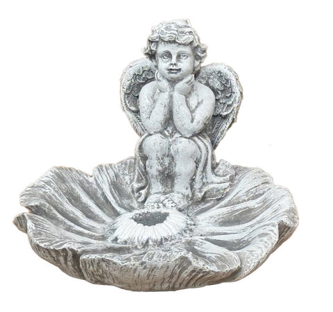 Steinfigur Engel Grabengel Blüte Grabschmuck