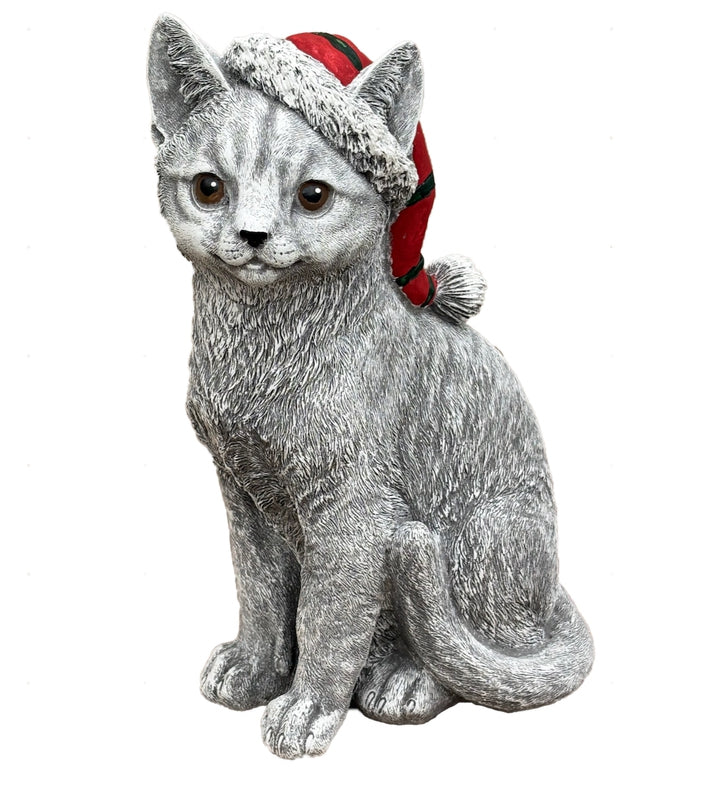 Weihnachten Katze Steinfigur Gartenfigur Katzen Weihnachtskatze