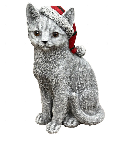 Weihnachten Katze Steinfigur Gartenfigur Katzen Weihnachtskatze