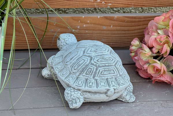 Rückansicht der Schildkrötenfigur aus Steinguss für Garten Terrasse und Teich
