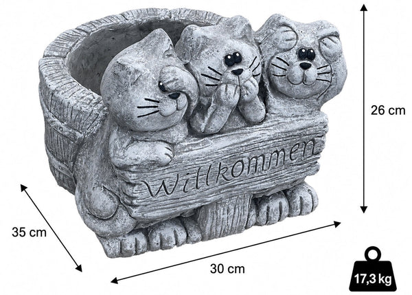 Katzen Pflanzgefäß Willkommen Maße 26 x 30 x 35 cm Gewicht 17,3 kg