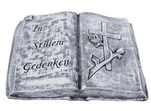 Steinfigur Grabbuch Grabschmuck Buch Inschrift