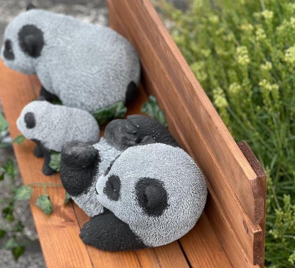 Steinfigur Pandabären Familie