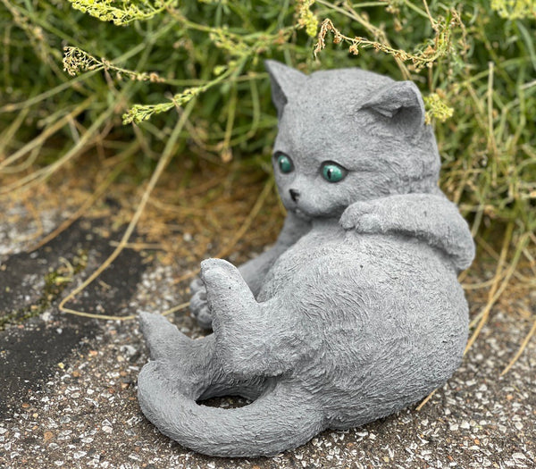 Steinfigur Katze russisch Blau