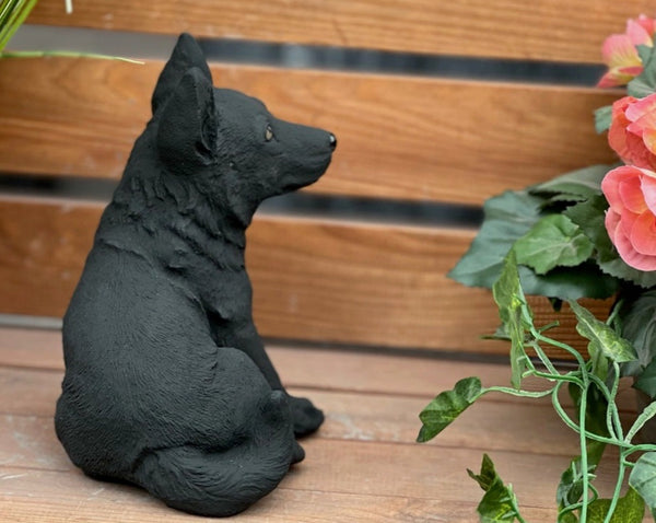 Steinfigur Schäferhund klein in schwarz