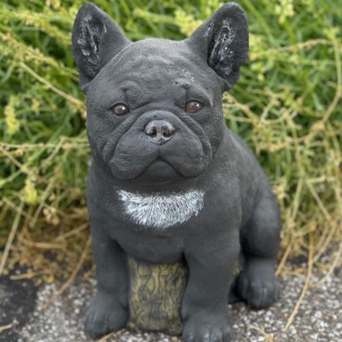 Stoneandstyle Steinfigur Frenchie - Schwarze Französische Bulldogge, Frostfest, Made In Germany