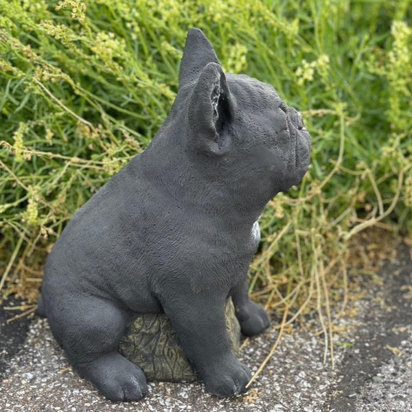 Steinfigur Hund Französische Bulldogge Frenchie schwarz