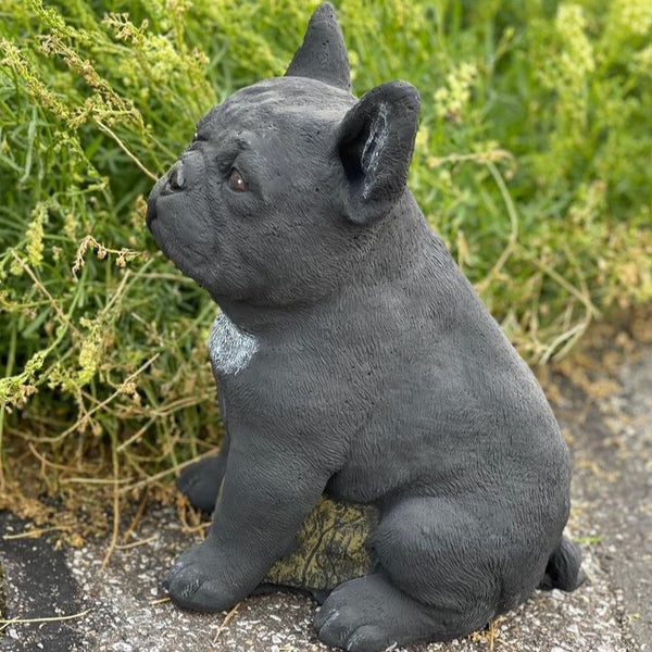 Steinfigur Hund Französische Bulldogge Frenchie schwarz