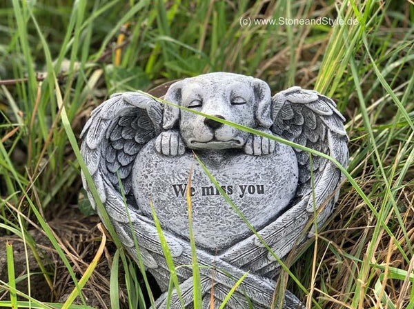 Steinfigur Grabschmuck Hund "We miss you"