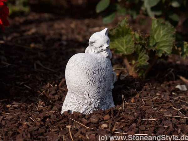 Steinfigur Grabschmuck Katze "Danke für die schöne Zeit"