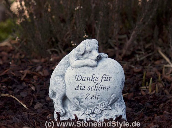 Steinfigur Grabschmuck Hund "Danke für die schöne Zeit"