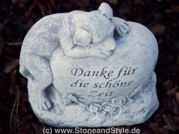 Steinfigur Grabschmuck Hund "Danke für die schöne Zeit"