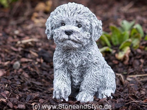 Steinfigur Hund Malteser Welpe