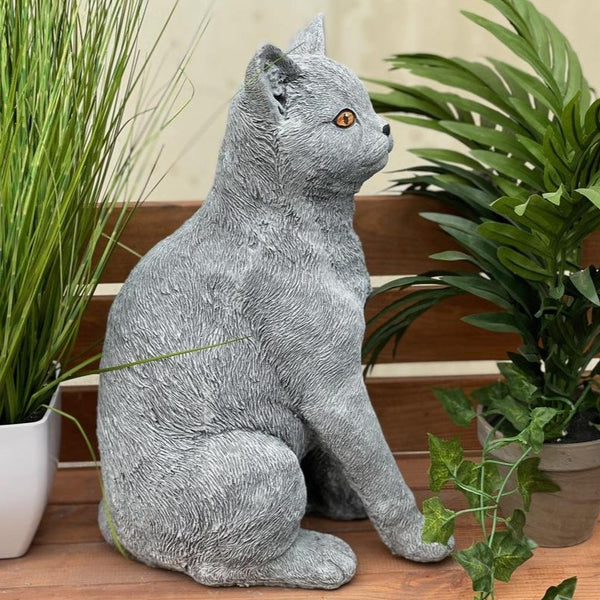 Steinfigur Katze sitzend lebensgroß