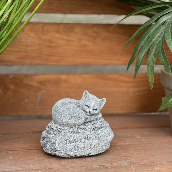 Steinfigur Grabstein Katze "Danke für die schöne Zeit"